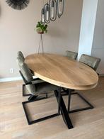 Eethoek met ovale eiken eettafel en 6 leren stoelen, Huis en Inrichting, Tafels | Eettafels, Ophalen, 100 tot 150 cm, Eikenhout