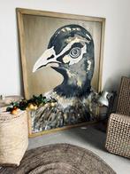 Schilderij kunst paneel doek vogel groot abstract goud taupe, Antiek en Kunst, Ophalen