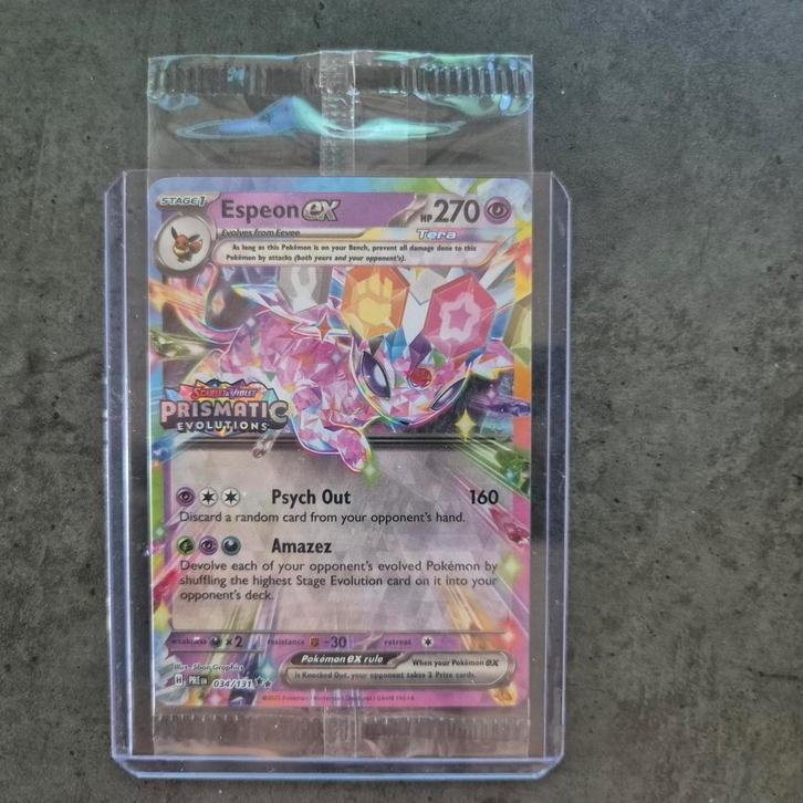 Espeon Ex Stamped & Sealed Prismatic Evolutions Mint, Hobby en Vrije tijd, Verzamelkaartspellen | Yu-gi-Oh!, Zo goed als nieuw