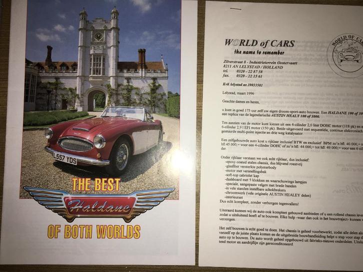 Haldane replica Austin Healy 100 & 3000 brochure/folder 1996, Boeken, Auto's | Folders en Tijdschriften, Nieuw, Ophalen of Verzenden