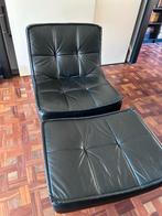 Leren Fauteuil met Hocker op Draaivoet, Huis en Inrichting, Fauteuils, Ophalen of Verzenden, Gebruikt, Leer, 75 tot 100 cm