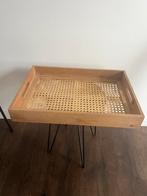 Houten Dienblad / Bijzettafel met Rotan Blad, Ophalen, Zo goed als nieuw, Rechthoekig, Hout