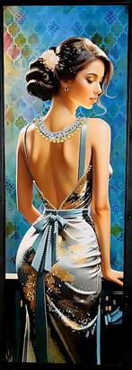 Chique Art Deco design schilderij, dame met strass steentjes, Ophalen, ., Nieuw, .