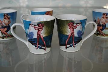 Pin-up Bekers Gemaakt door L. Drake & Zn. Vintage 1980's beschikbaar voor biedingen