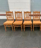 4 landelijk massief grenen houten stoelen € 15 pst., Ophalen, Bruin, Landelijkse stijl, Zo goed als nieuw