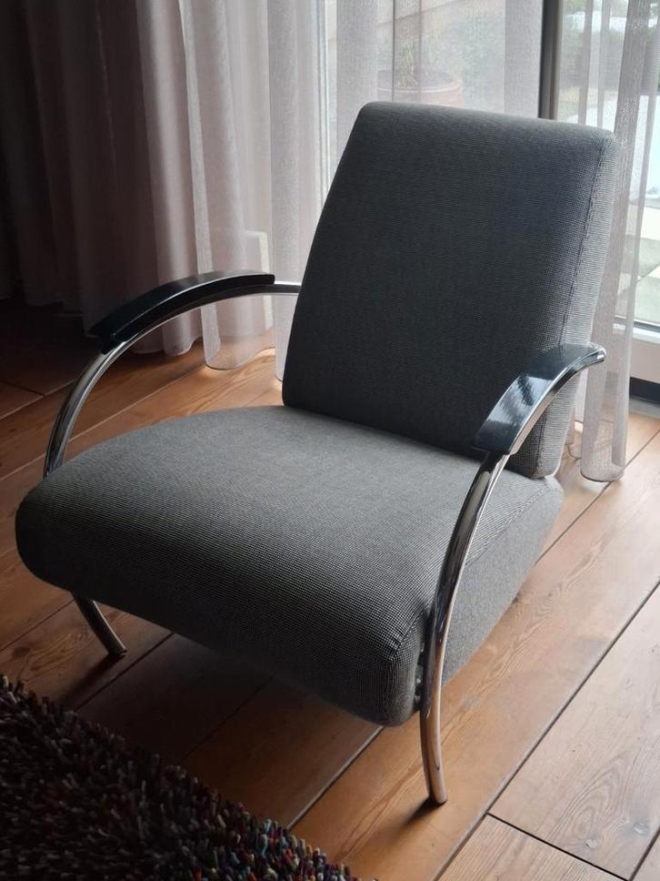 2 Design Fauteuils van Gelderland - Jan des Bouvrie, Huis en Inrichting, Fauteuils, Zo goed als nieuw, Metaal, Stof, 75 tot 100 cm