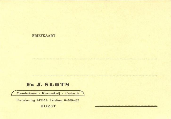 Fa. J. Slots, Horst - 01.1958 - briefkaart, Postzegels en Munten, Brieven en Enveloppen | Nederland, Envelop, Ophalen of Verzenden