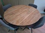 mango eettafel 120 cm met stalen poot + 4 grijze stoelen, Rond, Ophalen of Verzenden, Zo goed als nieuw, Vier personen