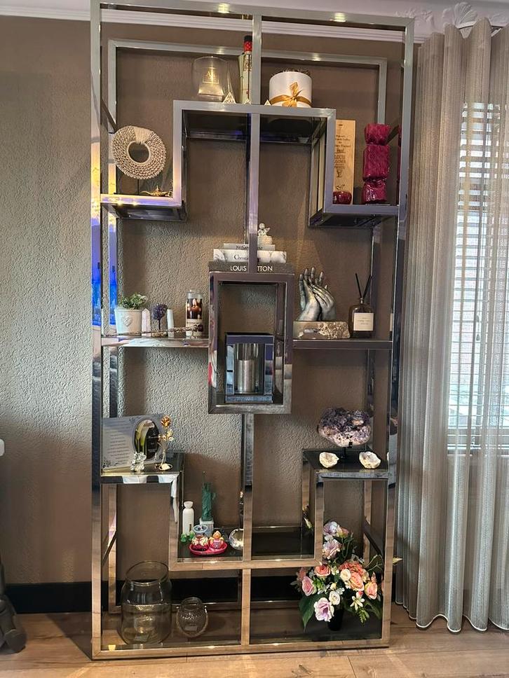 Glazen wandkast / vakkenkast eric kuster, Huis en Inrichting, Kasten | Vitrinekasten, Zo goed als nieuw, 25 tot 50 cm, Ophalen