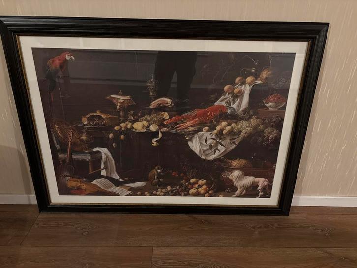 Stilleven met Papegaai - Ingelijste Print, Antiek en Kunst, Kunst | Schilderijen | Klassiek, Ophalen of Verzenden