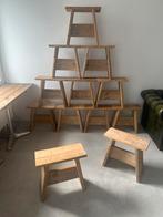 Houten krukken, Huis en Inrichting, Stoelen, Gebruikt, Bruin, Ophalen of Verzenden, Vijf, Zes of meer stoelen