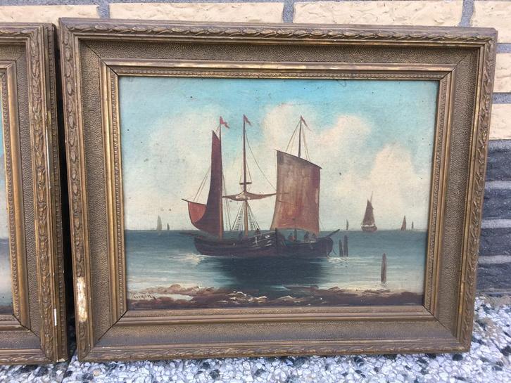 Oude schilderijen, zeilschepen, olieverf, Antiek en Kunst, Kunst | Schilderijen | Klassiek, Ophalen of Verzenden