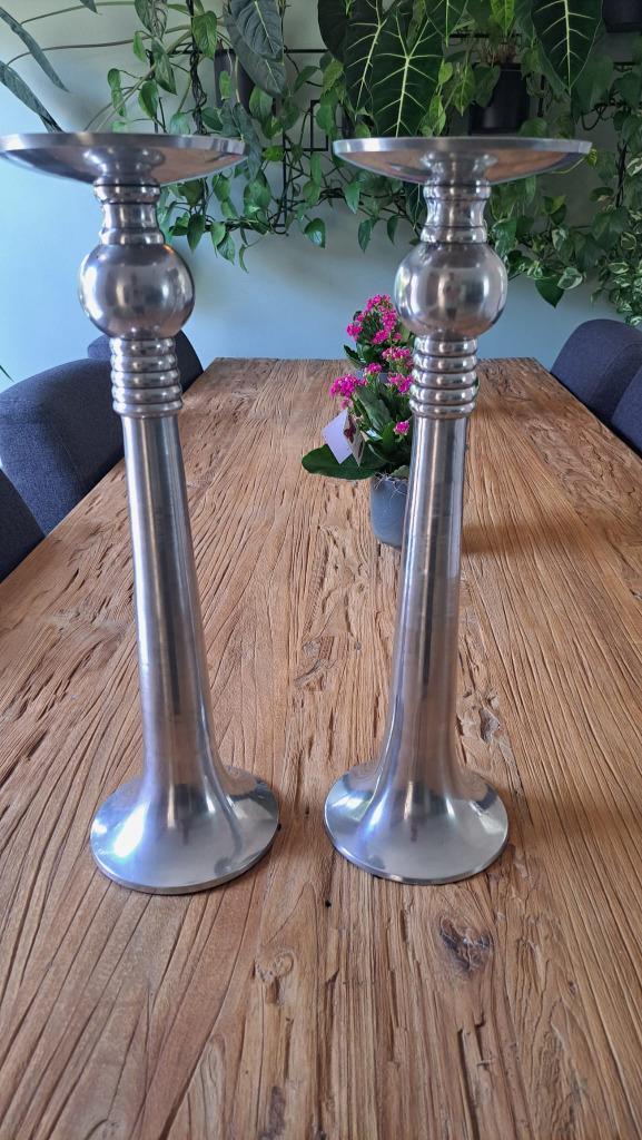XL kandelaren (2 st.) – zilver – voor stompkaarsen, Diversen, Kerst, Zo goed als nieuw, Ophalen of Verzenden