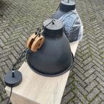2x Hanglamp Elimo Zwart Mat met Houten Katrol Lamp 40cm, Elimo, Elimo, Elimo, Ophalen of Verzenden
