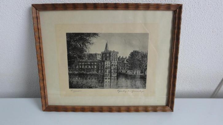 Ets, Vijverberg te 's-Gravenhage van Zwerver E, Antiek en Kunst, Kunst | Etsen en Gravures, Ophalen of Verzenden