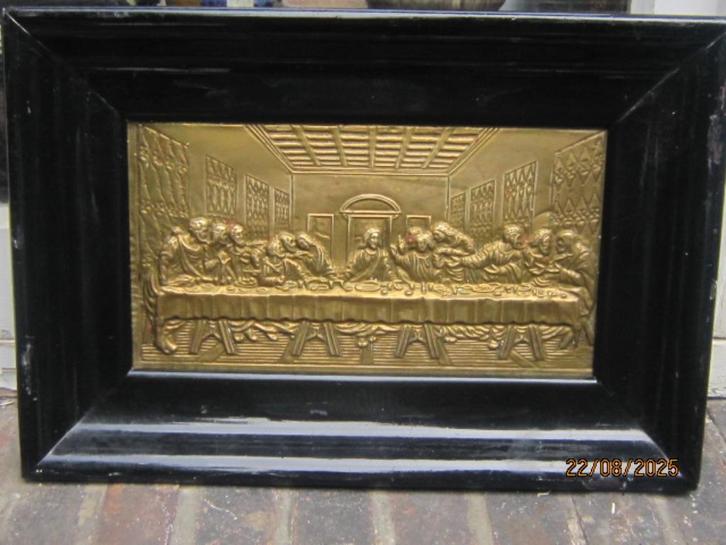 Mooi schild. I zwarte lijst ""Koper "" Laatste Avondmaal, Antiek en Kunst, Antiek | Religie, Ophalen