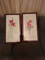 Twee ingelijste aquarel schilderijen van bloemen, Ophalen