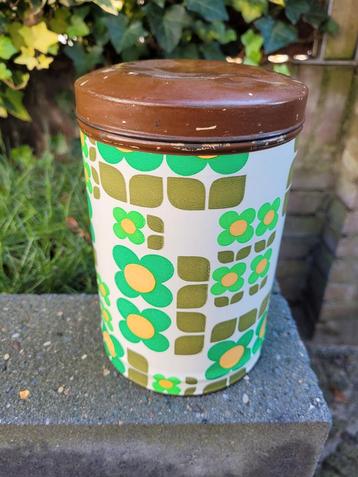 Vintage blik groen/bruin met bloemen  beschikbaar voor biedingen