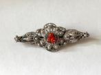 Broche zilver filigrein bloedkoraal, Verzenden, Zilver, Broche, Met edelsteen