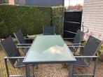 Tuintafel met 5 stoelen, aluminium met glas, Tuin en Terras, Tuinsets en Loungesets, Tuinset, Eettafel, Gebruikt, Ophalen of Verzenden