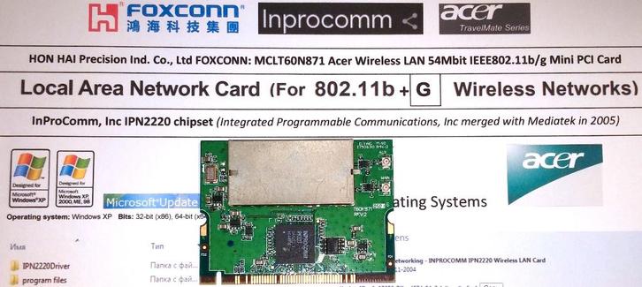Inprocomm IP2220 T60N871 Foxconn 54g Mini PCI netwerkkaart, Computers en Software, Vintage Computers, Ophalen of Verzenden