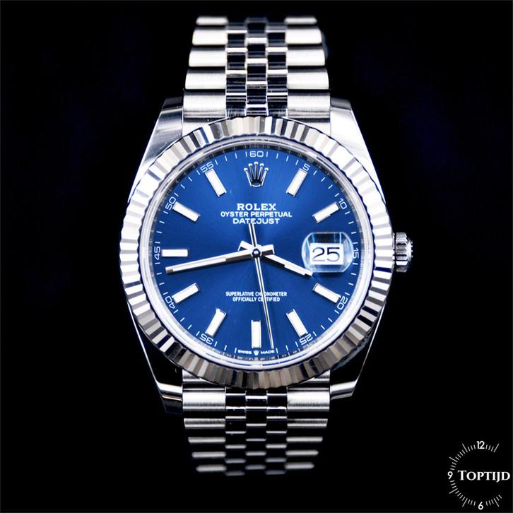 Rolex Datejust 41 126334 Blue dial Fullset 06-2023, Sieraden, Tassen en Uiterlijk, Horloges | Heren, Gebruikt, Polshorloge, Rolex