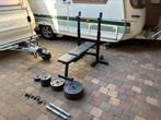 Halterbank + gewichten set 93kg, Ophalen, Zo goed als nieuw, Fitnessbank