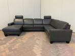 GRATIS LEVERING HEEL NL Mooi Echt Leer Zwart U-Bankstel, Hoekbank, 300 cm of meer, Leer, Ophalen of Verzenden