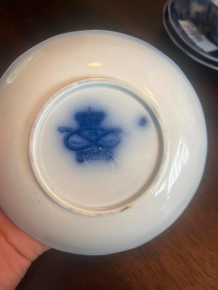 Petrus Regout Flow Blue kop en schotel set (3), Antiek en Kunst, Antiek | Keramiek en Aardewerk, Ophalen of Verzenden