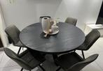 Zwarte ronde eettafel 150 cm met glasplaat, Huis en Inrichting, Tafels | Eettafels, Gebruikt, 100 tot 150 cm, Rond, Ophalen of Verzenden