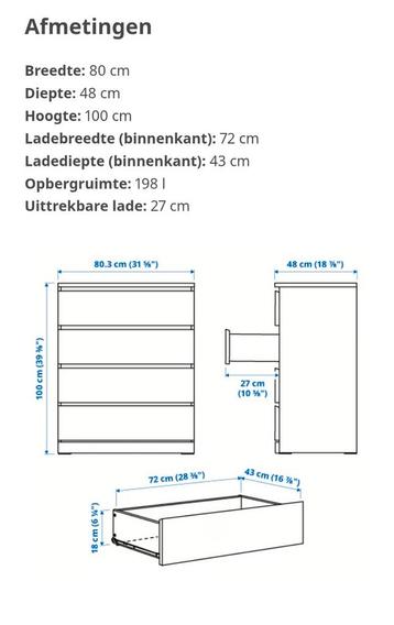 Witte Malm (Ikea) ladekast met 4 lades - afbeelding 5