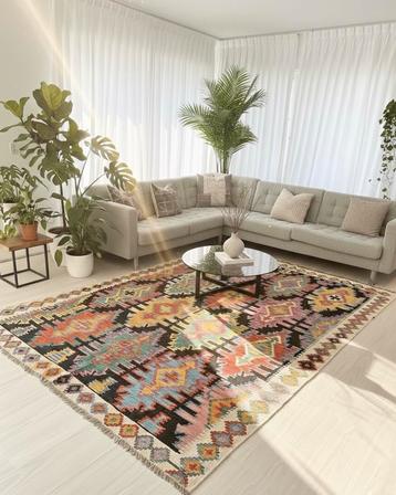 Prachtig wollen kelim tapijt 200x300 cm beschikbaar voor biedingen