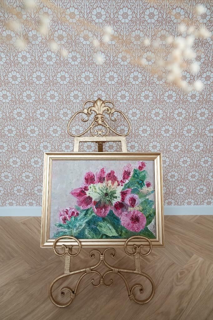 Schilderij roze bloemen - vintage, Ophalen of Verzenden