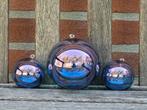3 mondgeblazen decoratie ballen glas blauw lila paars kerst, Ophalen of Verzenden, Zo goed als nieuw