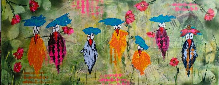 Schilderij rare snuiters, Huis en Inrichting, Woonaccessoires | Schilderijen, Tekeningen en Foto's, Nieuw, Schilderij, Minder dan 50 cm