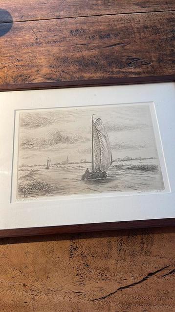 Zeilboot tekening pentekening Zeil en Hollands landschap beschikbaar voor biedingen