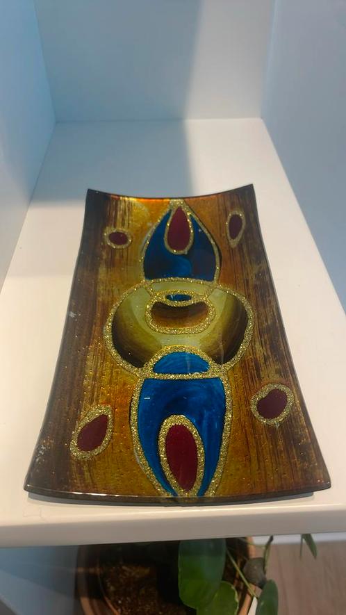 Glazen schaal Trinket Dish Beschilderd Glimmend, Antiek en Kunst, Antiek | Glas en Kristal, Ophalen of Verzenden