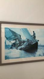 Grote foto poster in taupe lijst zeilboot, Antiek en Kunst, Ophalen of Verzenden