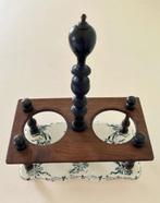 Salins antieke porseleinen/houten olie- en azijnstel houder