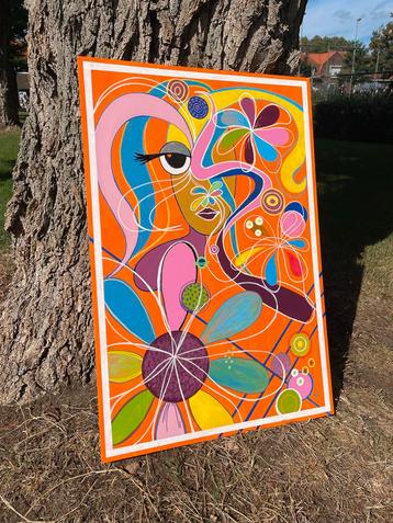 Kleurrijk Abstract Schilderij op Hout beschikbaar voor biedingen