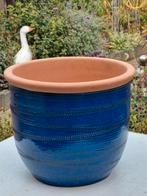 Grote blauwe bloempot  42 cm, Tuin en Terras, Bloembakken en Plantenbakken, Ophalen, Steen, Minder dan 60 cm, Rond