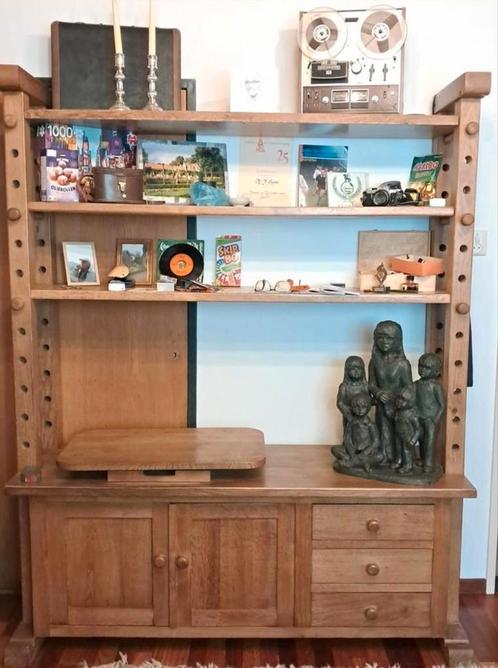 Massief eiken kaaskast met tv plateau. Handgemaakt. 1.58x2, Huis en Inrichting, Kasten | Boekenkasten, Zo goed als nieuw, 100 tot 150 cm