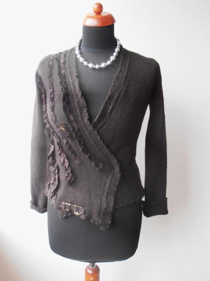 H. Leetink - prachtige donkerbruin merinowollen vest - 38, Kleding | Dames, Truien en Vesten, Zo goed als nieuw, Maat 36 (S), Bruin