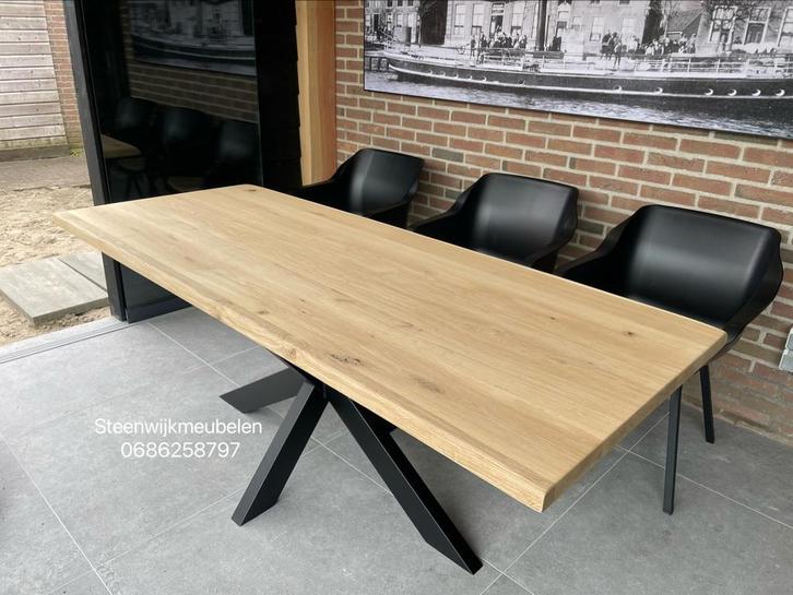 Eiken deens ovaal boomstamtafel rond massief grote vooraad, Huis en Inrichting, Tafels | Eettafels, Nieuw, Eikenhout, Ophalen of Verzenden