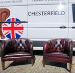 Chesterfield fauteuils.Chesterfield kuipjes in rood leer set, Ophalen, Gebruikt, Chesterfield, Leer