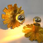 Zeldzaam set wandlampen '50 starburst hollywood regency gold, Huis en Inrichting, Lampen | Wandlampen, Ophalen of Verzenden, Zo goed als nieuw
