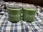 2 emaille busjes ,suiker en thee, emaille, groen, vintage, Ophalen of Verzenden