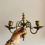 Vintage messing wandkandelaar twee- armig, Antiek en Kunst, Antiek | Kandelaars, Verzenden, Koper of Brons