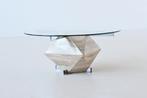 Travertin salontafel Italiaans design vintage jaren 60, Gebruikt, 50 tot 100 cm, Glas, Minder dan 50 cm