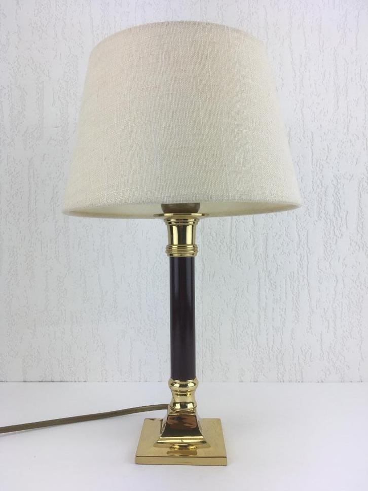 Messing tafellampje, Huis en Inrichting, Lampen | Tafellampen, Zo goed als nieuw, Minder dan 50 cm, Metaal, Stof, Ophalen